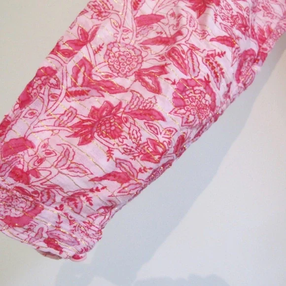 70s Vintage Indian Gauze Pink and Lavender and Gold Lurex Dress - Picture 3 of 5